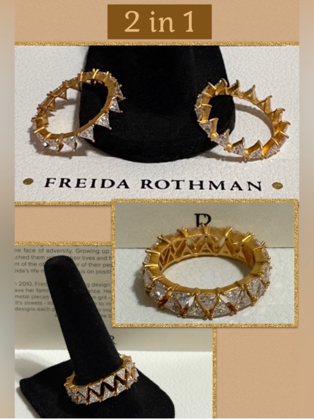 Freida Rothman 14k gold plated Sterling Silver Ring Size 7 - 2 in 1